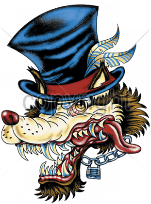 Big Bad Wolf - Hip Cool Wild Lone Wolf Top Hat Tattoo Wolfman Chain (420x420)