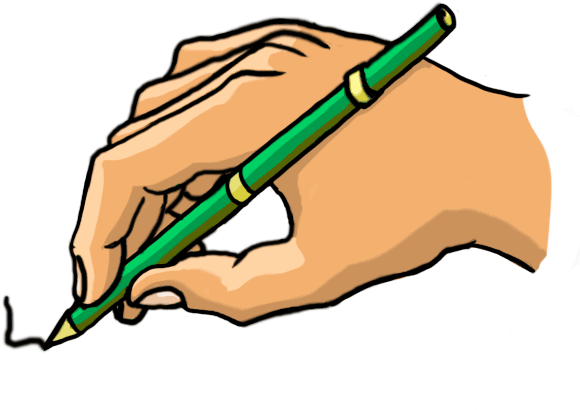 Hand With Pen Cartoon (600x600)