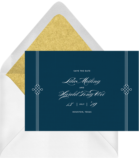 Double Knot Save The Date In Blue - Calligraphy (550x625)