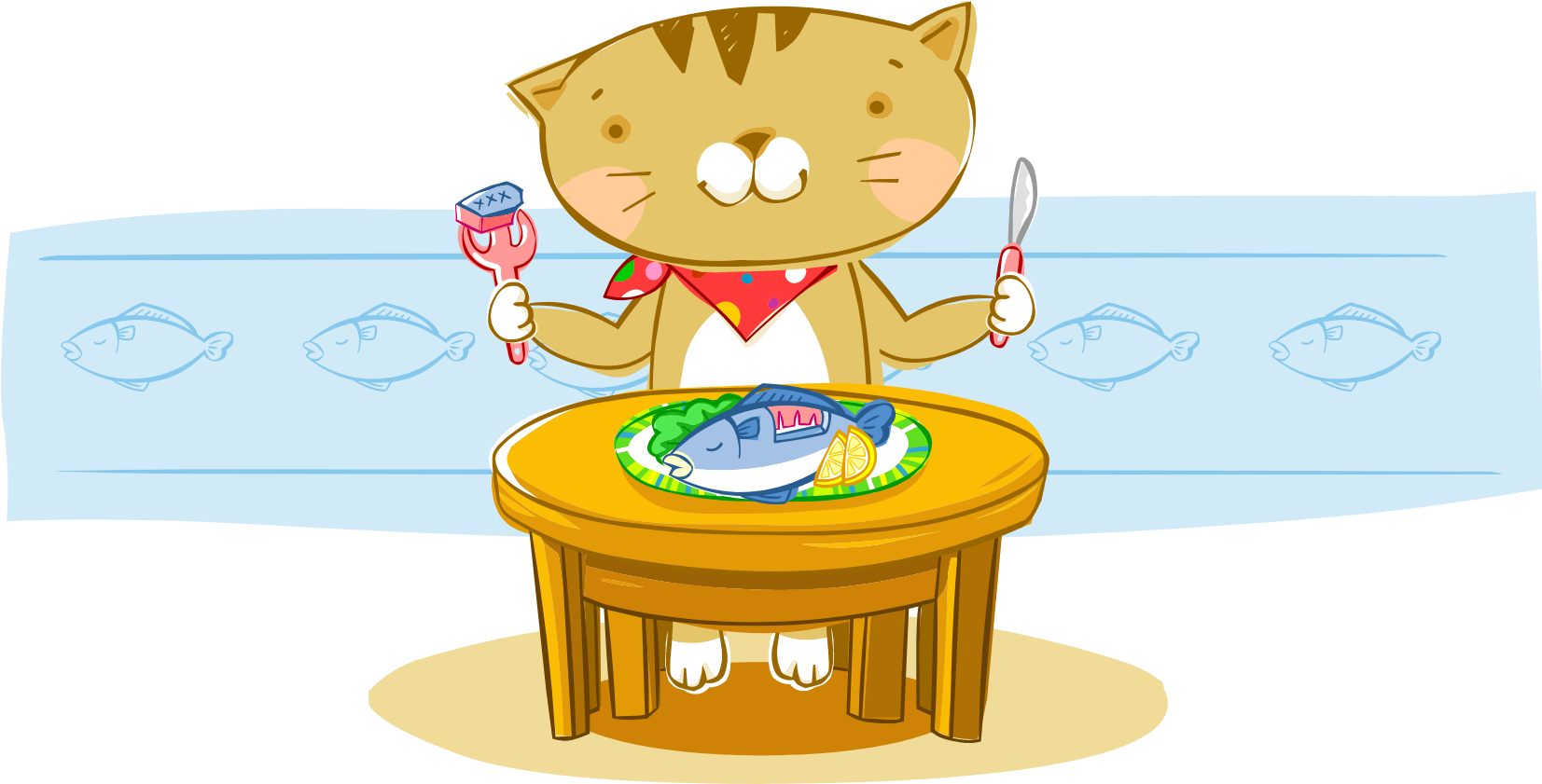 Cat Fish Cartoon Eating - Fork (1652x1088)