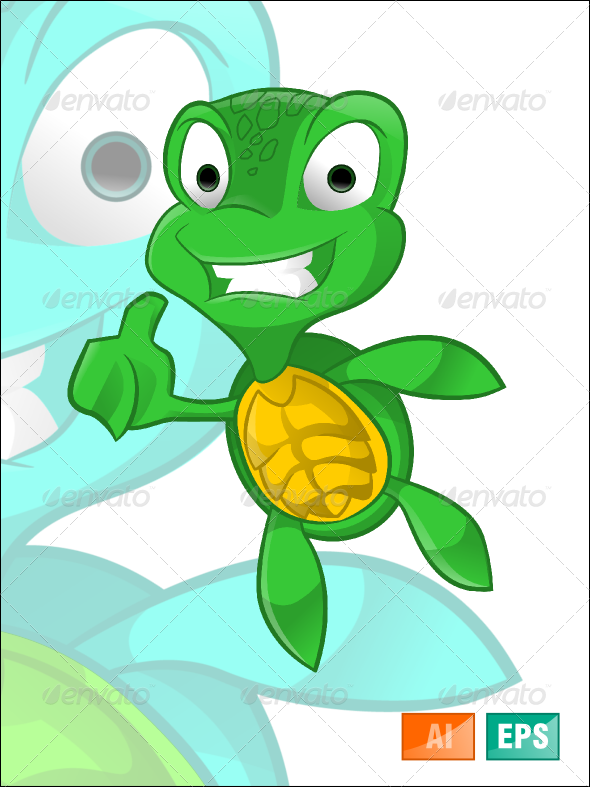 Green Turtle - Cartoon (590x787)