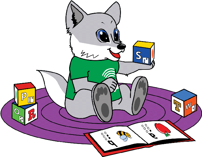 Wolf Playing With Block - Cartoon (648x576)