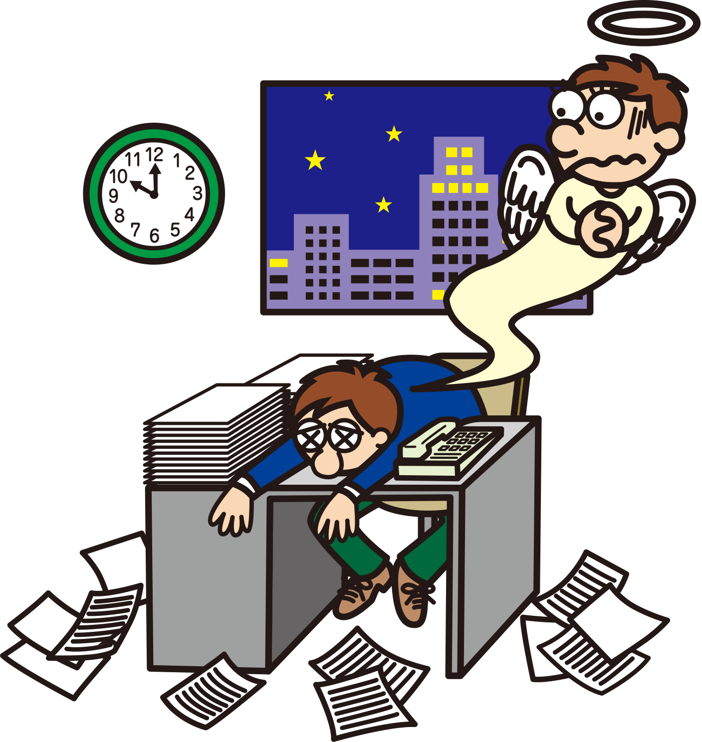 Overtime Cartoon Illustration - 加班 插畫 (1407x1488)