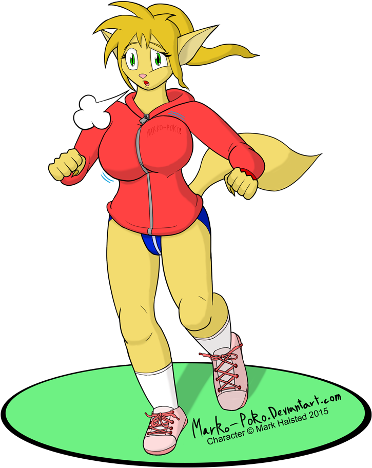 Jogging Kitty By Marko-poko - Cartoon (875x1000)