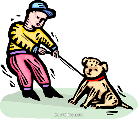 男孩和他的狗免版税矢量剪贴画插图 - Stubborn Clipart (480x415)