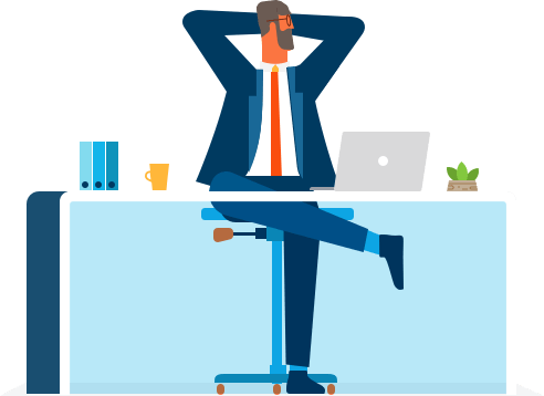 Guy Lounging At Desk Using Project Management Tools - Management (492x358)