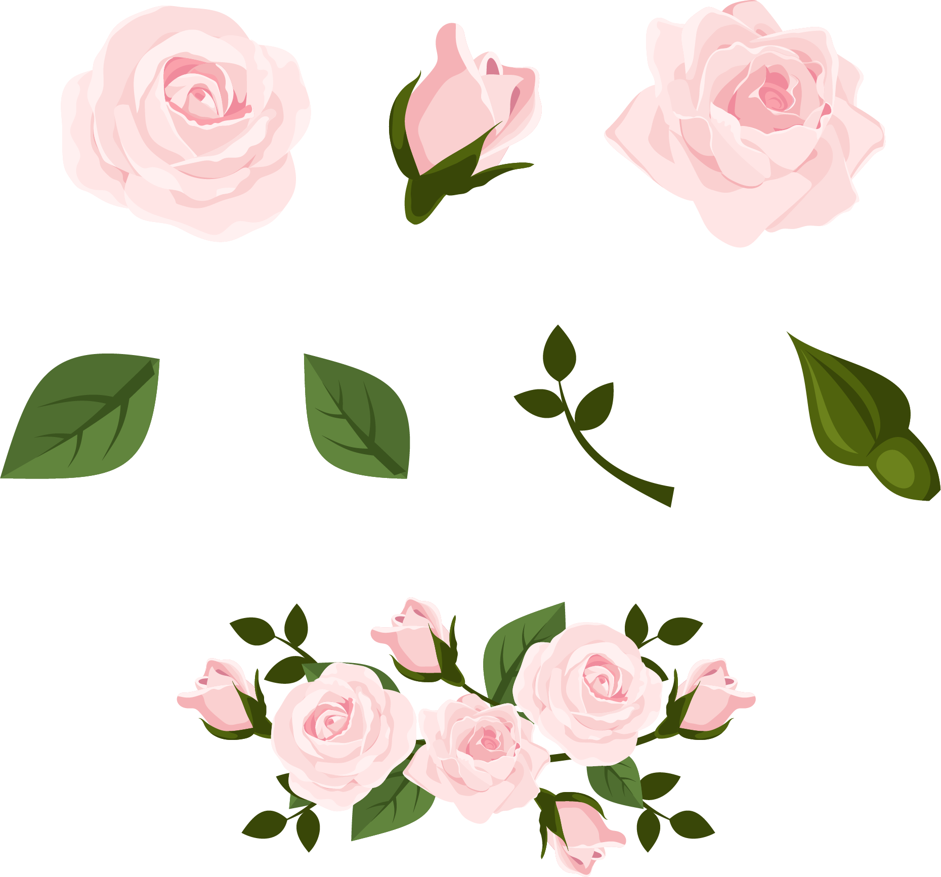 Beach Rose Euclidean Vector Pink - 玫瑰 花 葉子 設計 (1860x1734)