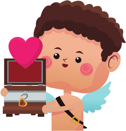 Cupid Holding An Open Trunk With Heart - Vector Graphics (550x550)