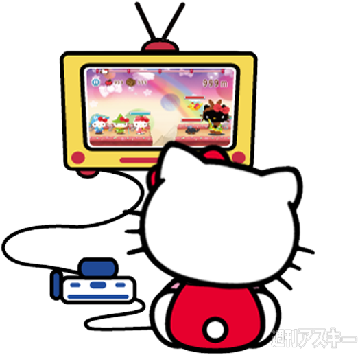 Hello Kitty Playing Video Games - Cartoon (630x552)
