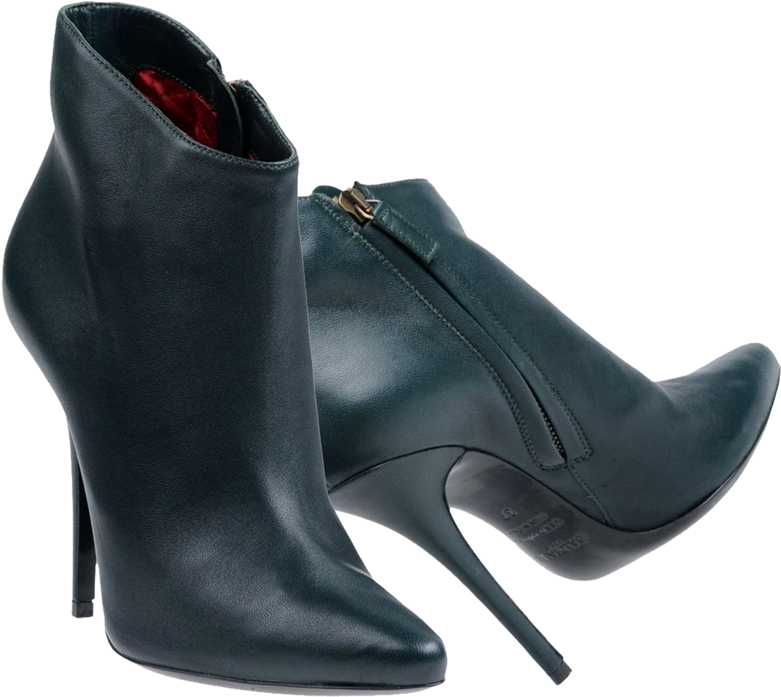 Balmain Dark Green Leather Ankle Boots - Basic Pump (1141x1141)