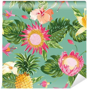 Tropical Flowers Background - Notebook Lined : Pineapple Pattern: 120 Blank Lined (400x400)