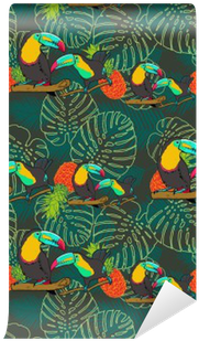 Tropical Toucan Seamless Vector Pattern Wall Mural - Embroidery (400x400)