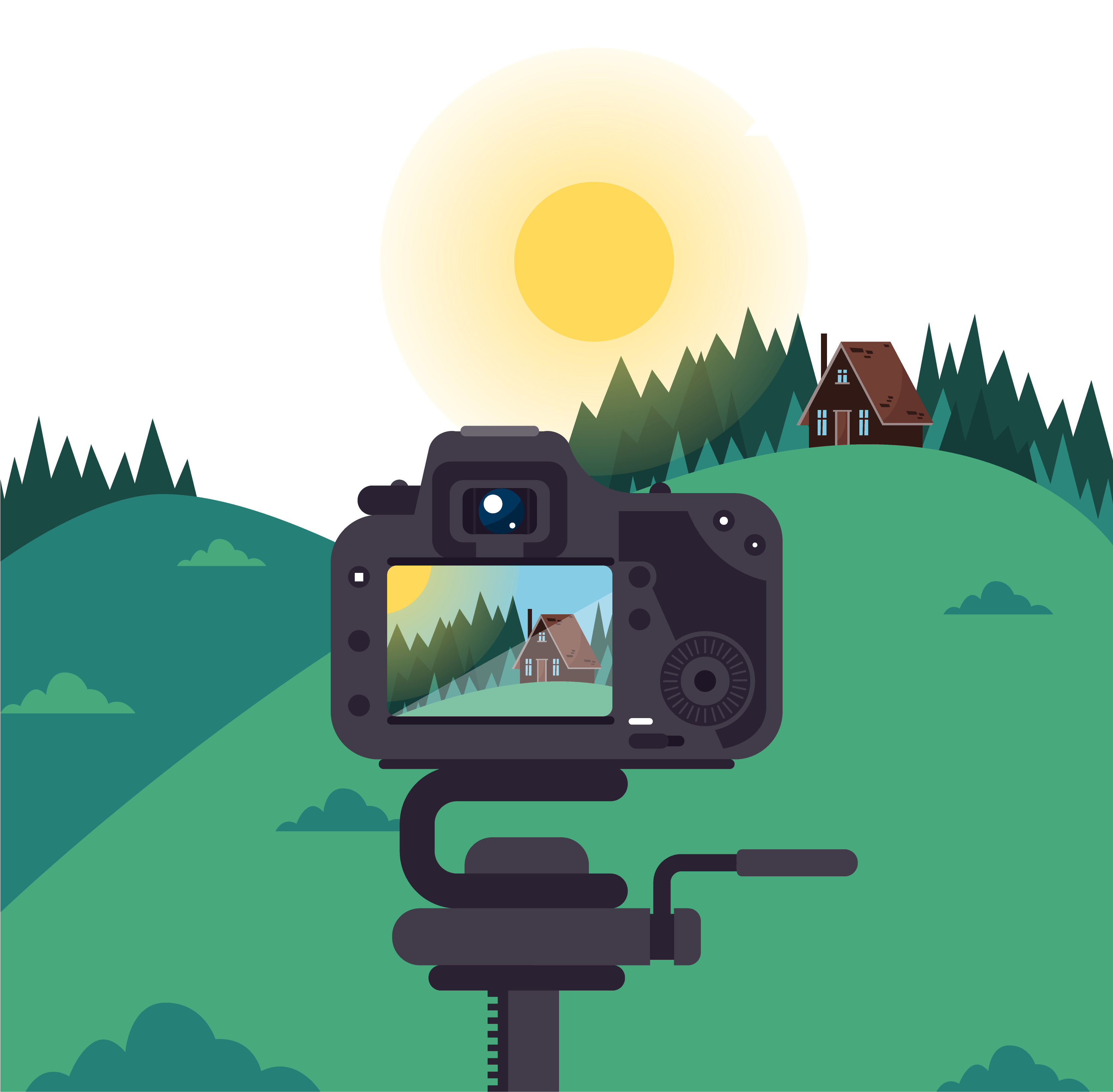 Shoot Camera Outskirts Scenery Vector Material - Photography (3363x3310)