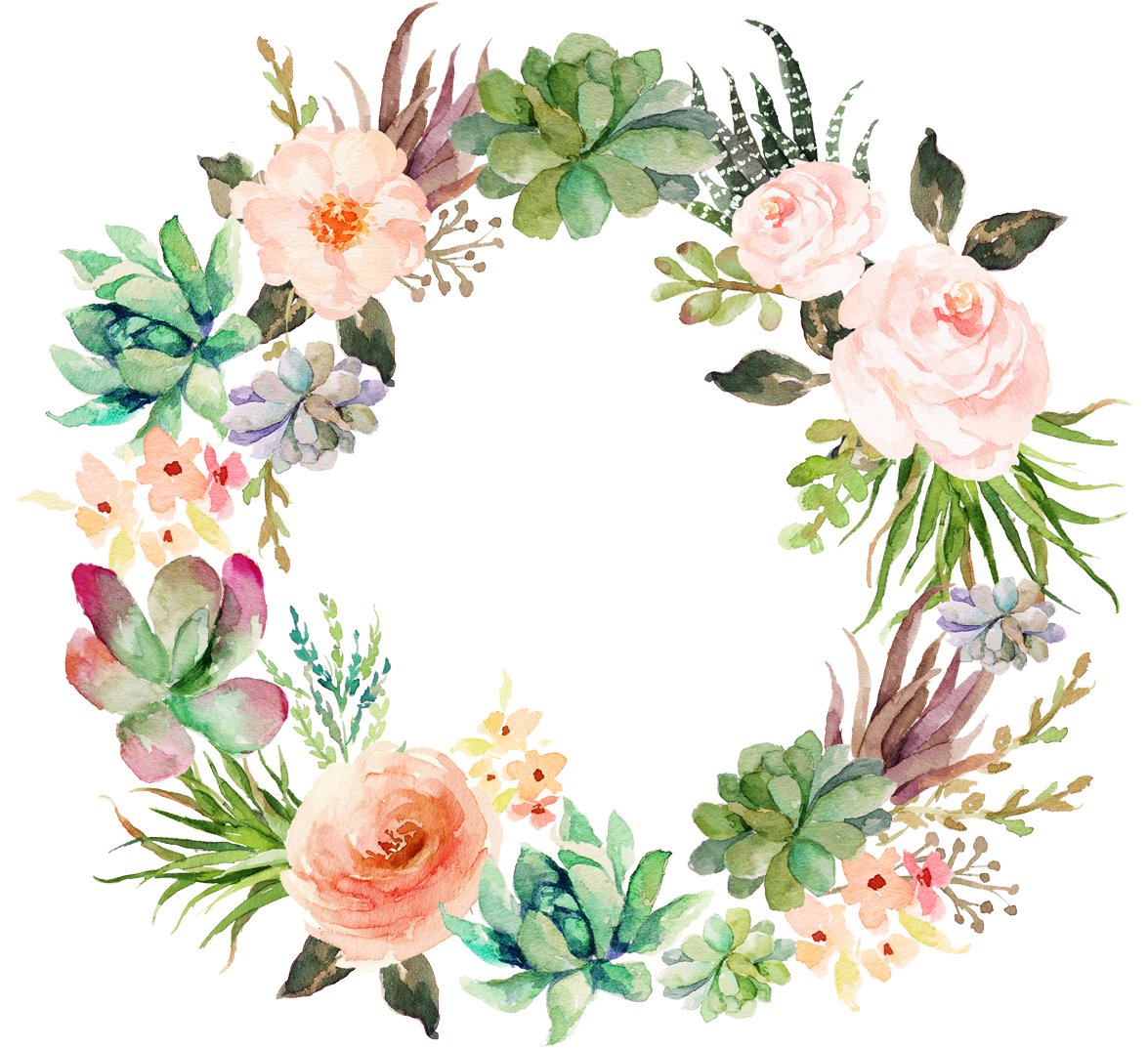 Wedding Invitation Paper Watercolor Painting Wreath - Watercolor Succulents With Flowers (1200x1119)