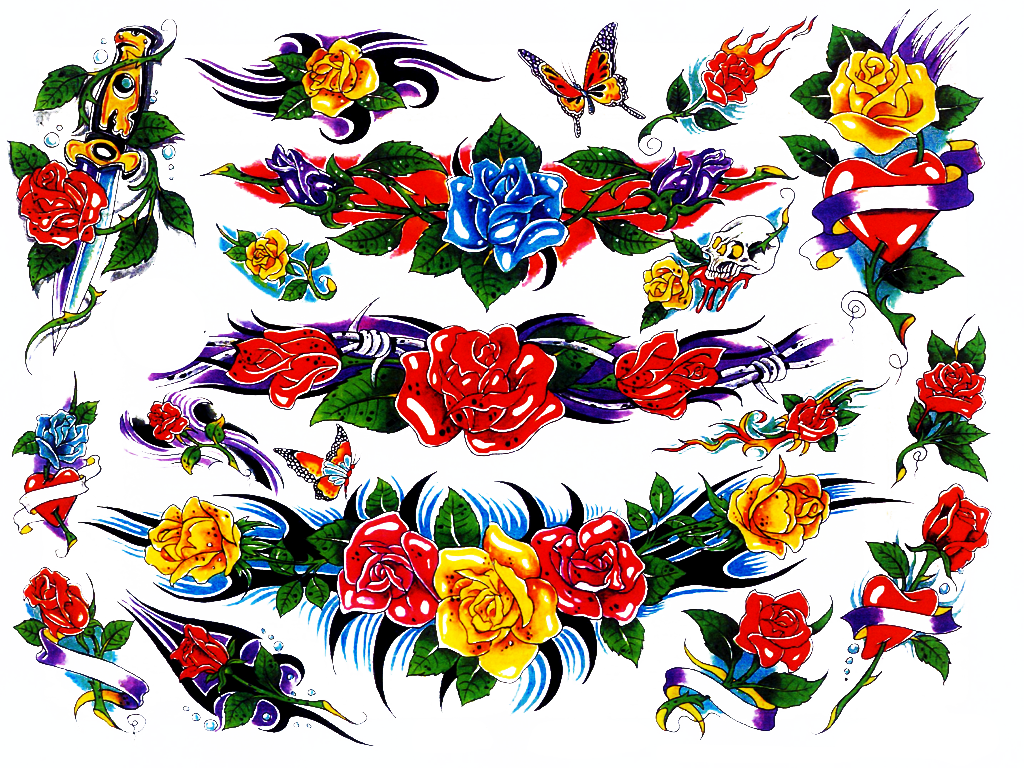 Flash Tattoos Designs 33 - Тату Эскиз Феникс Цветная (1024x768)
