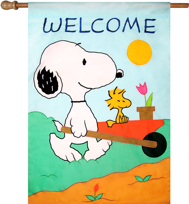 False Peanuts Snoopy Pushing Wheelbarrow With Flowers (700x700)