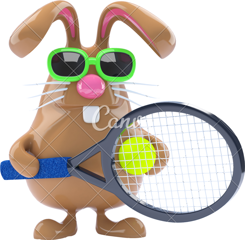 3d Easter Bunny Playing Tennis - Rabbit (800x784)