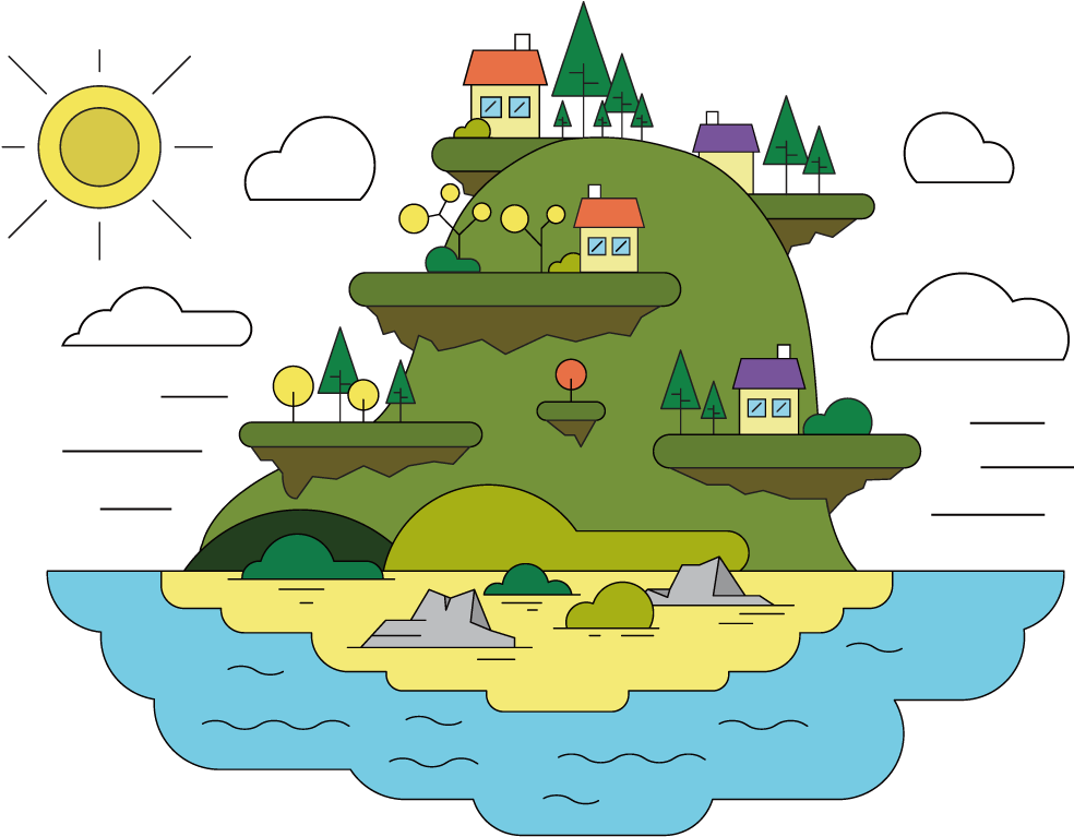 Vector Sea Island - Cartoon (1000x1000)