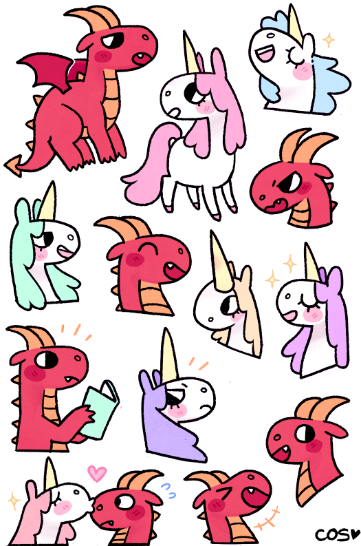 Unicorn And Dragon - Cartoon (540x800)