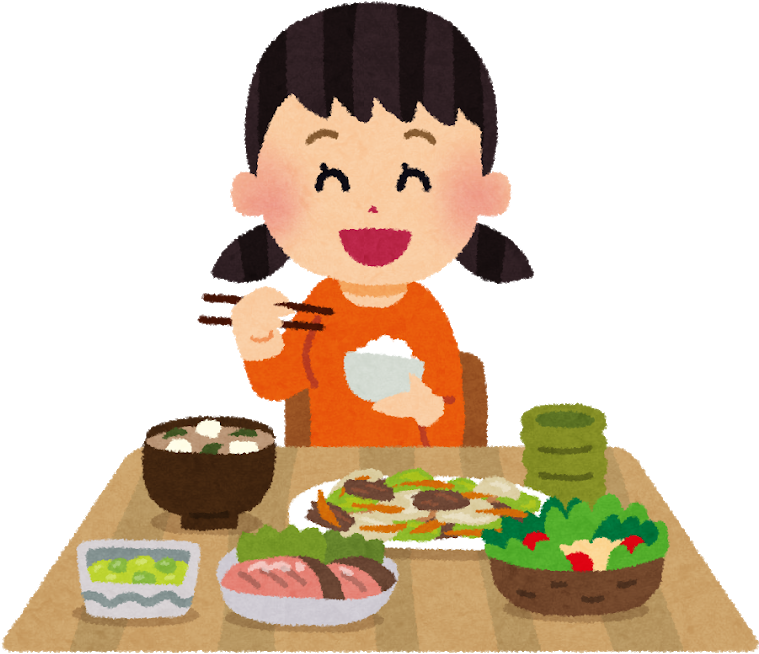 食事をしている女の子のイラスト - 日本 の 食事 マナー (800x726)