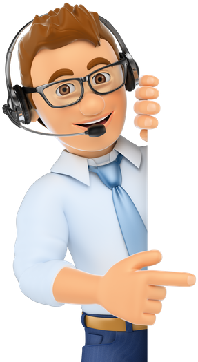 3d Call Center Worker Pointing Aside - Cartoon (423x550)
