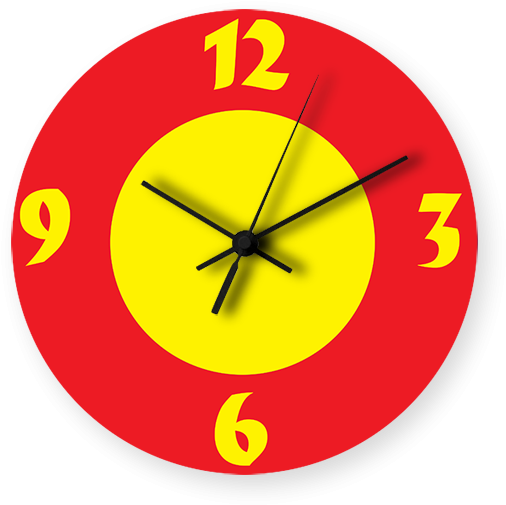Red With Yellow Printed Wall Clock - Wall Clock (600x700)