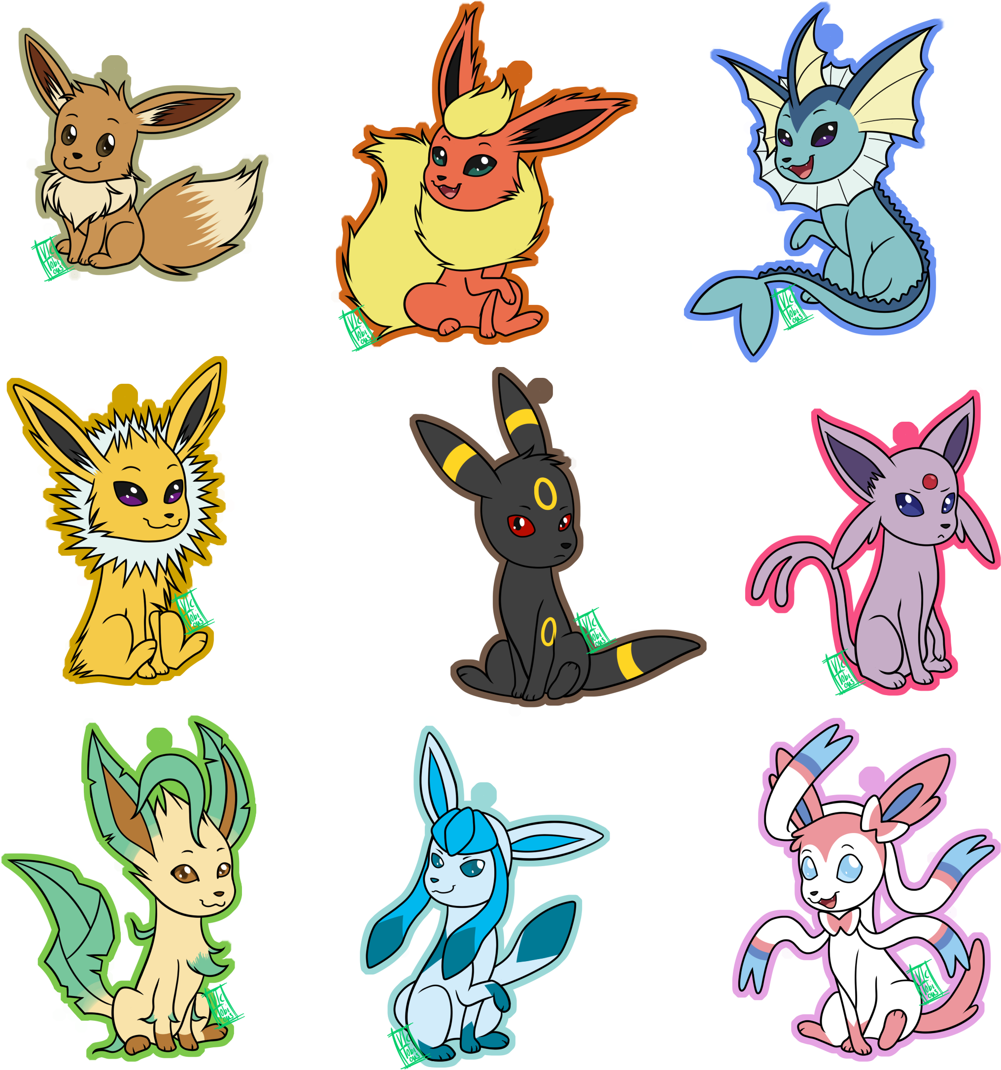 Eeveelution Keychains - Cartoon (2174x2268)