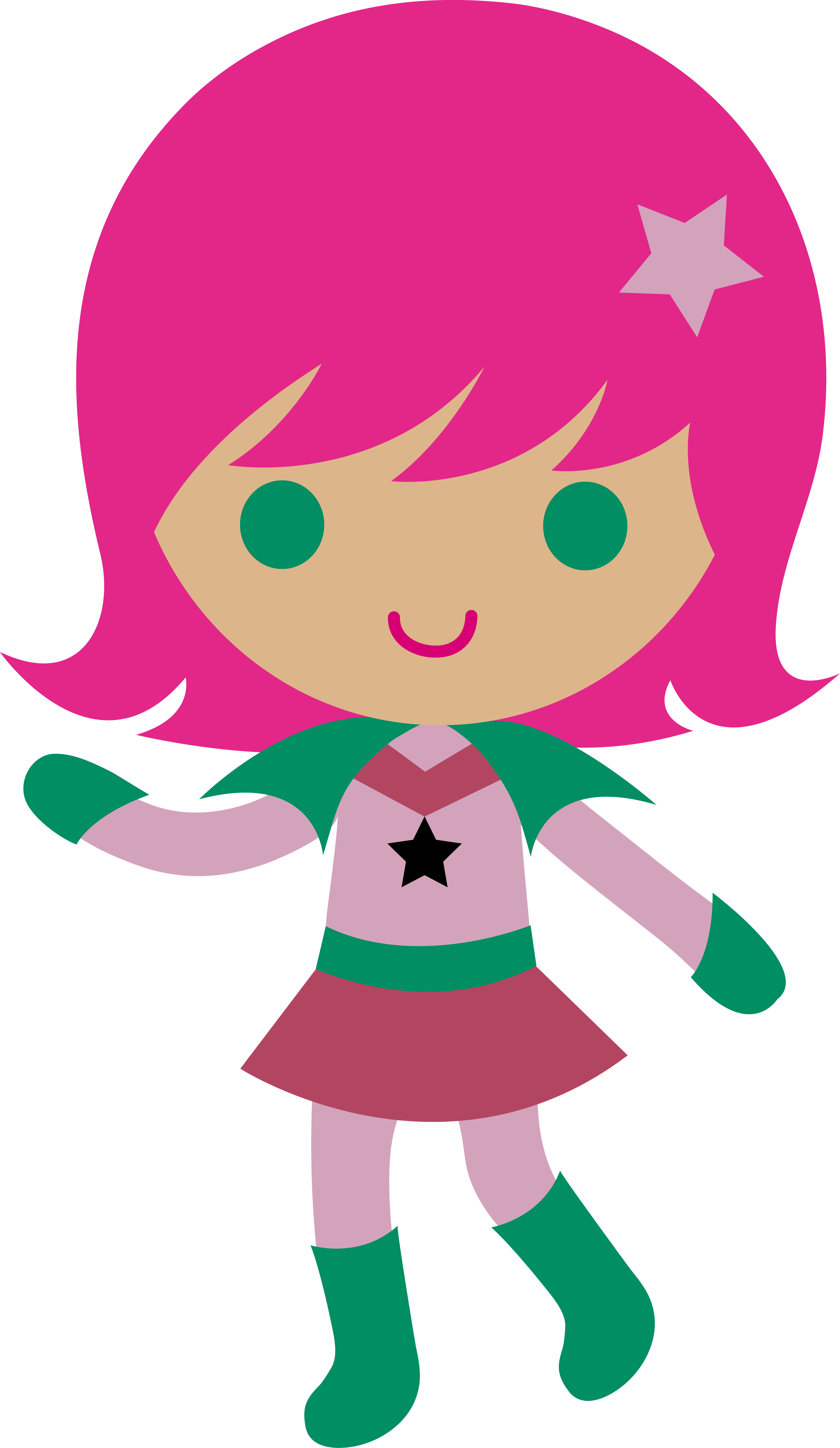 Girl Clip Art - Cartoon Of A Girl With Pink Hair (2621x4518)