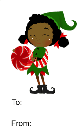 Elf With Round Candy Gift Tag - Clip Art (286x501)