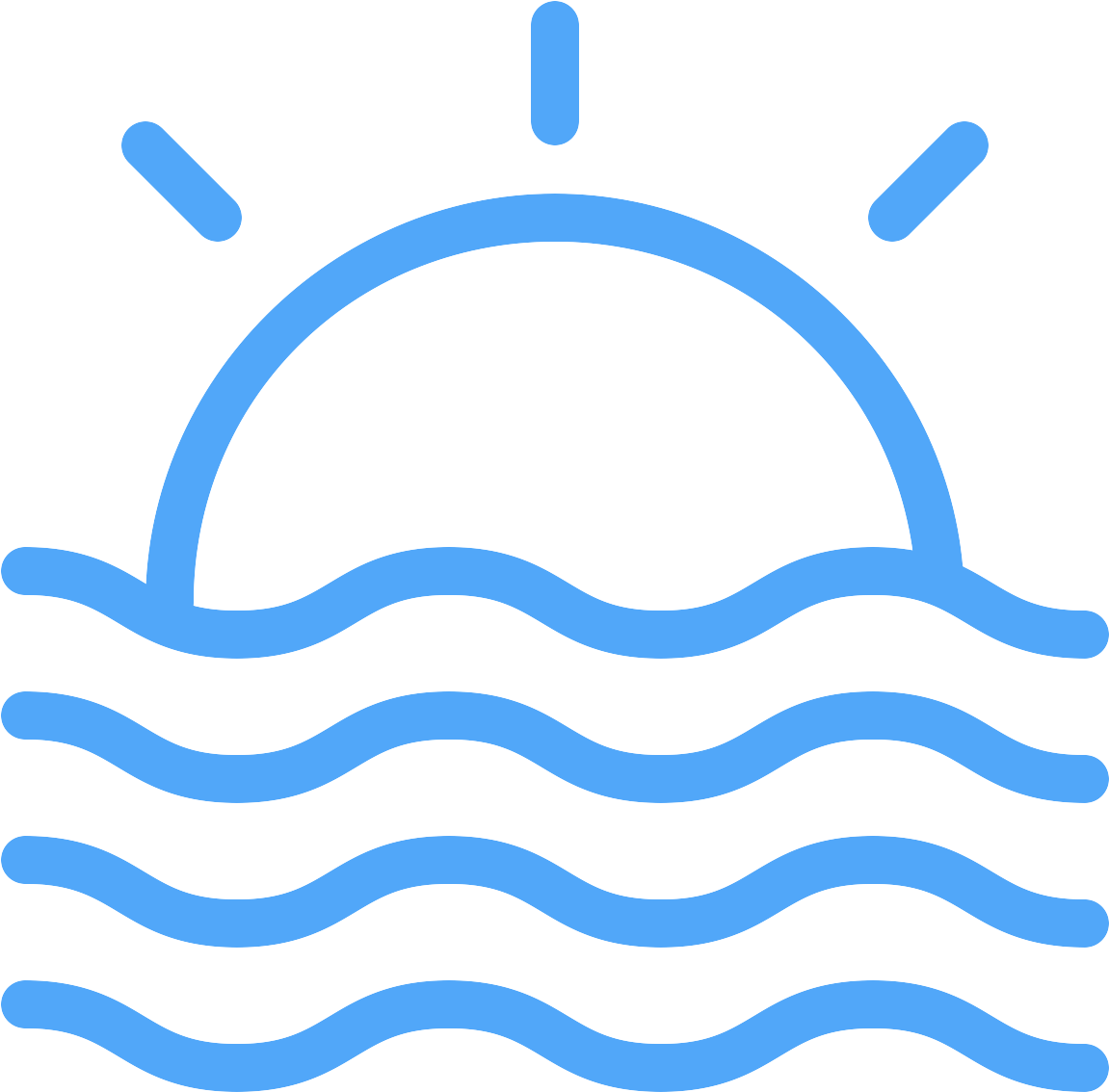 Icon Of Sun Setting Behind Ocean Waves - Vector Graphics (1200x1200)