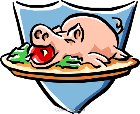 Feast Clipart Dinner - Pig With Apple (480x390)