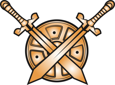 Shield Sword Weapon Description Firearm - Swords Clipart (456x340)
