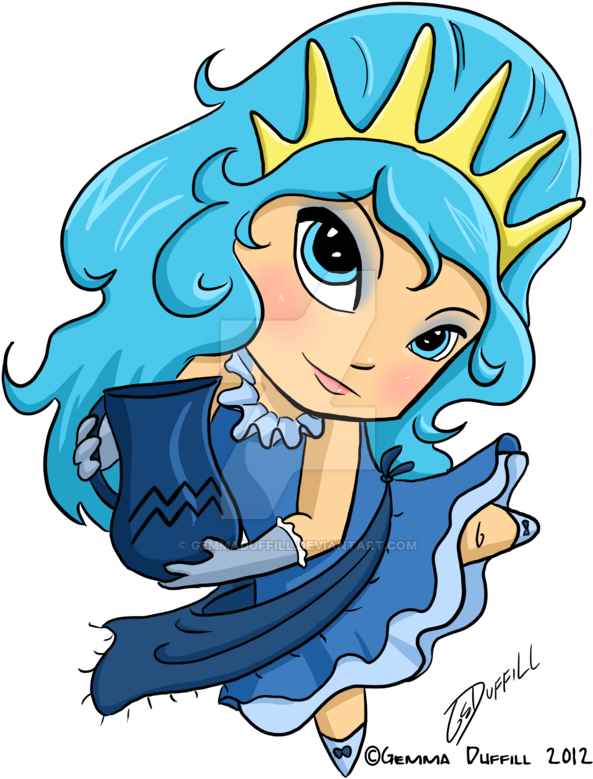 Chibi Aquarius By Gemmaduffill - Aquarius Chibi Basic Round Button Key Ring, Adult Unisex, (600x800)