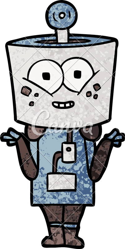 Happy Cartoon Robot Shrugging Shoulders - Drawing (402x800)