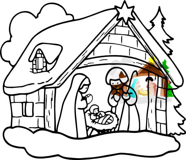 Black And White Manger Clipart (600x514)