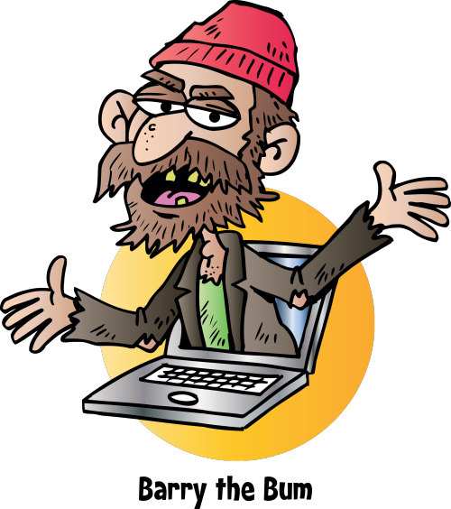 Tramp Bum Beard Computer - Cartoon (500x564)
