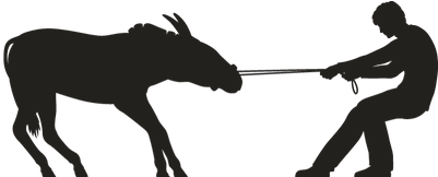 Man Pulling A Stubborn Mule Silhouette - Illustration (400x400)