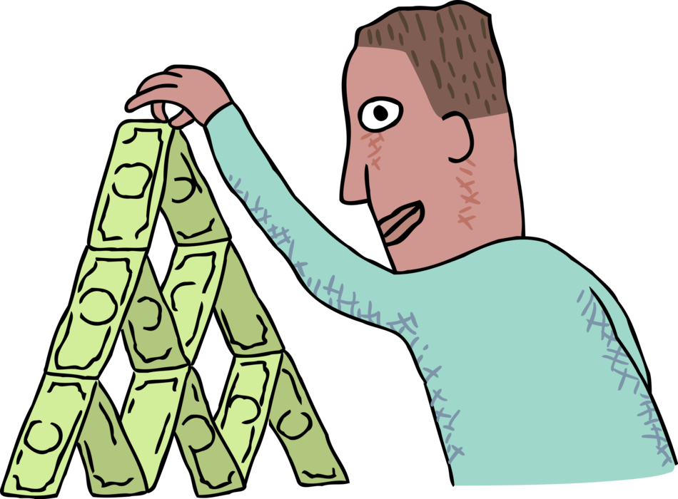 Man Stacking Dollar Bills Royalty Free Vector Clip - Vector Graphics (950x700)