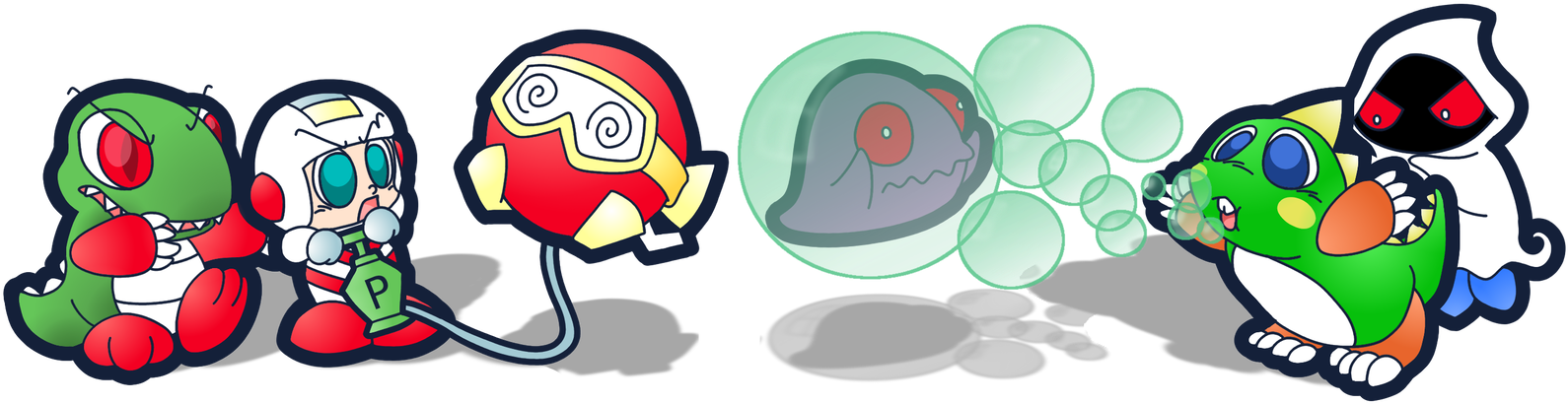 Dig Dug And Bubble Bobble By Maudedraws - Dig Dug (1600x431)