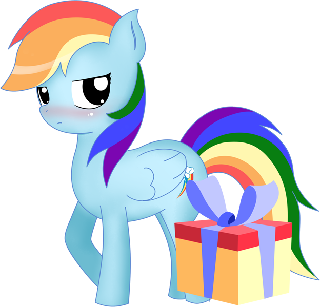 2kaze, Blushing, G4, Present, Rainbow Dash, Safe, Simple - Cartoon (624x599)