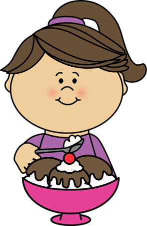 Hot Fudge Sundae Clip Art - Girl Eating Ice Cream Clipart (294x450)
