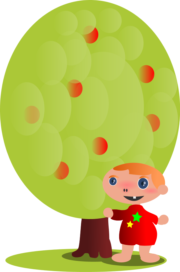 Red Fruit Tree With A Baby - 卡通 抱 著 樹 女孩 (1594x2400)