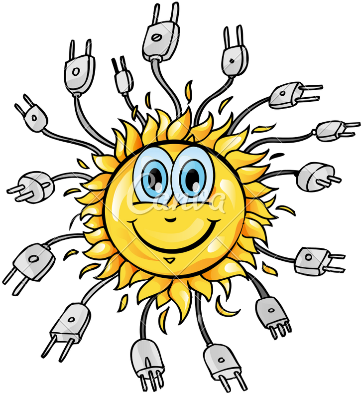 Sun Cartoon With Plugs - Smiley (761x800)