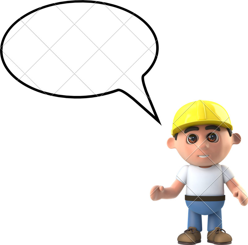 3d Construction Worker With Blank Speech Bubble - Cartoon (800x791)