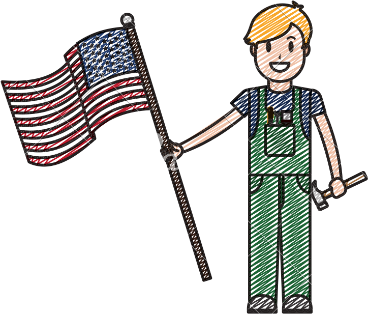 Mechanic With Usa Flag - Cartoon (800x800)