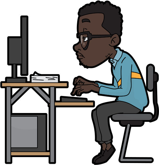 Black Cartoon Man Using A Computer - Computer Black Cartoon Png (630x599)