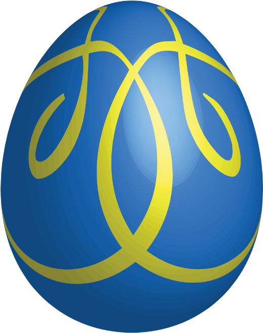 Large Blue Easter Egg With Yellow Ornaments - Blue (900x900)