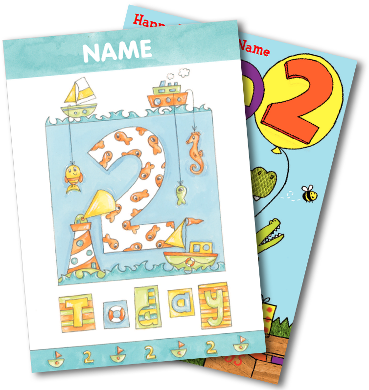 2nd Birthday Cards - Cartoon (800x800)