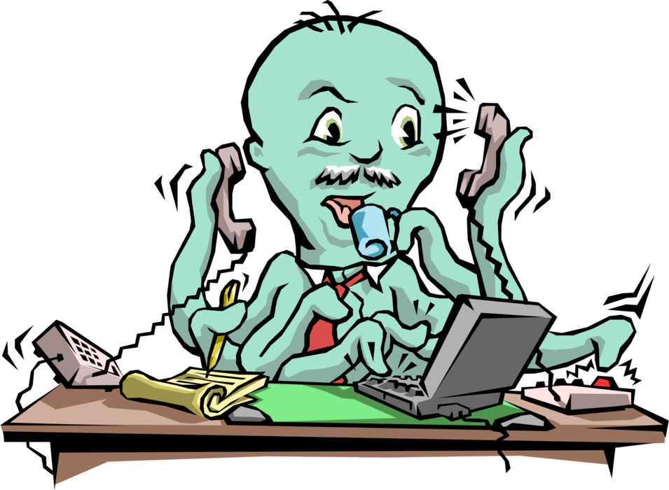 Multitasking Executive Vector Image - Community Acquired Pneumonia Cartoon (955x700)