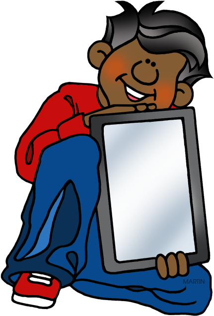 Boy With Tablet - Cartoon (454x648)